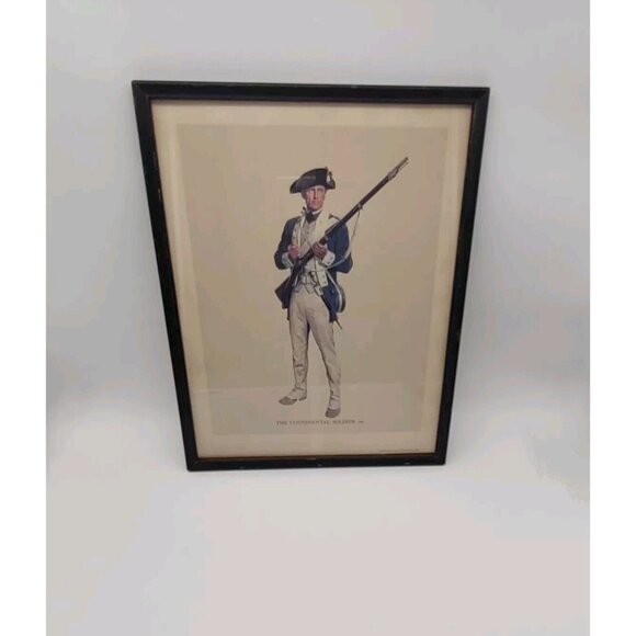 Vintage 1962 Continental Insurance Soldier 1781 Tom Lovell Litho Print in Frame - Picture 2 of 15